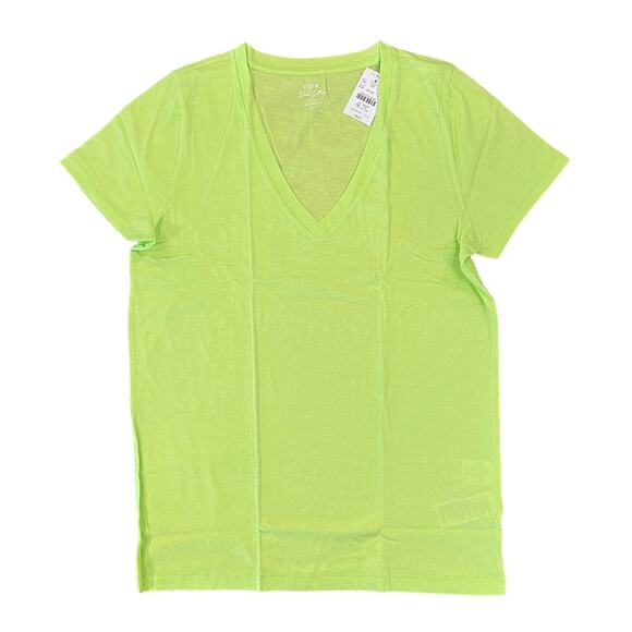 NWT J. Crew Popsicle Lime Green Vintage Slub Cotton V-Neck Tee - Picture 1 of 10